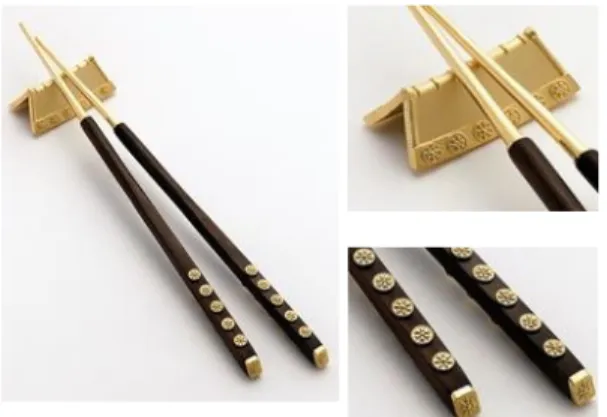 Fig. 23. 3D Modeling chopsticks for Hanok &amp; Dancheong pattern  2)  제작  2단계  :  FDM  3D  프린팅-모형  출력 3D  프린팅에  사용한  필라멘트는  PLA이며,  프린터의  제반 온도는 앞의 시제품들 프린팅 시 설정한 온도와 동 일하다