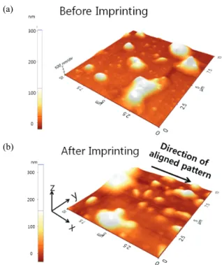 Fig. 5. Surface profile on imprinted NiOx film along (a) the  Y-Z axis and (b) the X-Z axis.