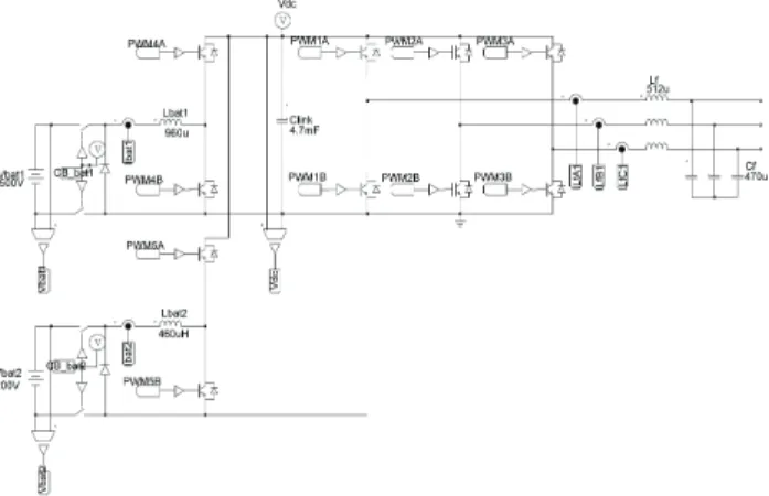 Fig. 2. Simulation schematic of PCS for hybrid battery based ESS.