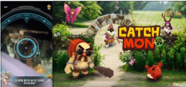 Fig.  1.  Mobile  AR  Game  '3D  Summoner'  Mobile  AR  Game  'CATCH  MON’