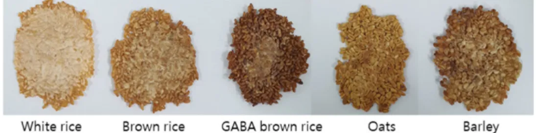 Fig. 1. Images of Nurungji made with various grains.