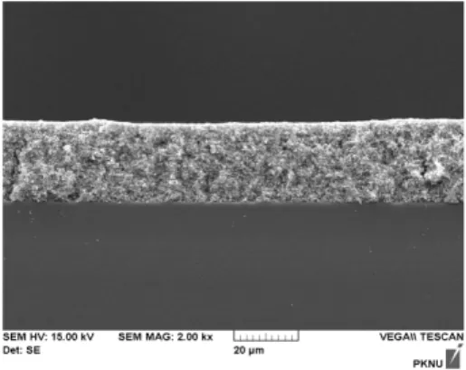 Fig.  1.  Thickness  of  TiO 2 photo  electrode  (70  ㎛              tape  casting,  26  ㎛).
