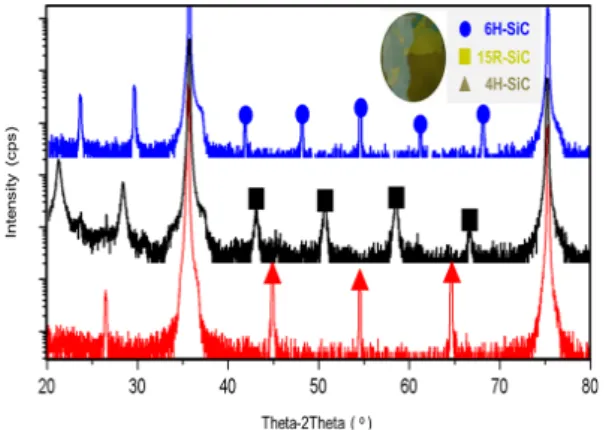 Fig.  4.  SiC  crystals  on  seed  crystal  with  different  seed  orientation.  (a)  dual-seed  crystal,  (b)  grown  ingot,  (c)  grown  crystal  during  initial  period,  (d)  grown  crystal  during  final  period.