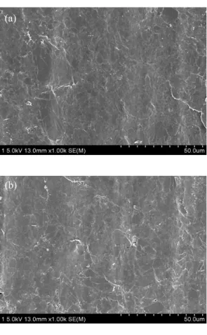 Fig.  1.  Surface  properties  of  CMP-PLA  heatsink  materials  with  carbon  nanotube  contents  (a)  20%  and  (b)  40%.
