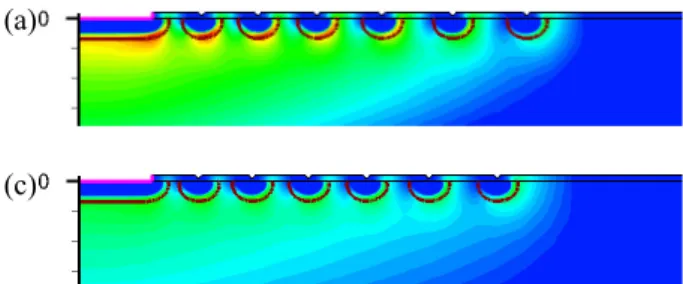 Fig.  6.  Electric-field  of  field  ring  structure.  (a)  same  as  Fig.  5.  (a)  simulation,  (c)  same  as  Fig