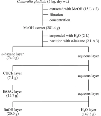 Fig. 1. Extraction procedure with various solvents of methanol extract of Canavalia gladiata.