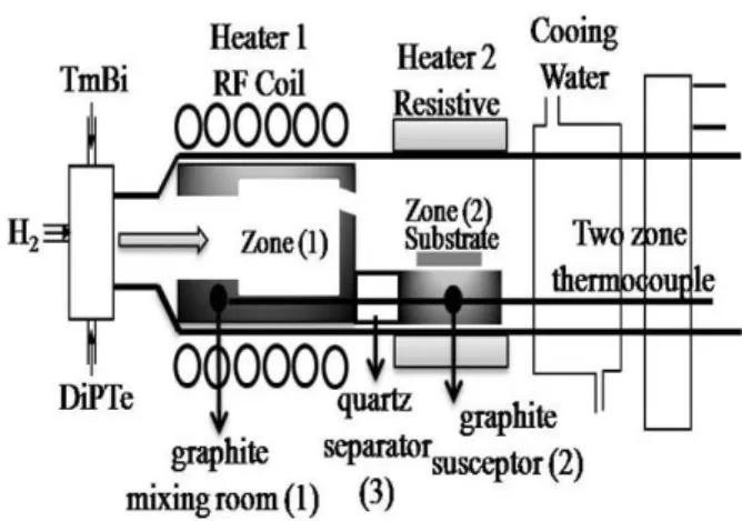 Fig.  1. Schematic  diagram  of  the  horizontal  two-heater  type  modified  MOCVD  reactor