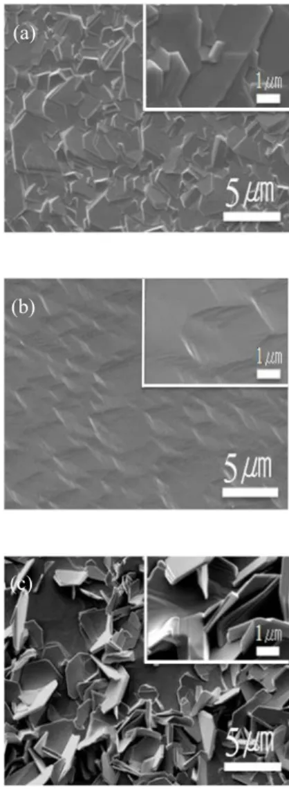 Fig.  2.  Surface  morphologies  of  Bi 2 Te 3   films  grown  at  mixing  room  temperature  of  100 o C  with  various  substrate  temperatures