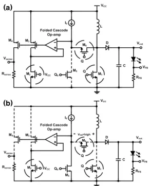 Fig.  1.  Proposed  current-sensing  circuit  using  LDMOST  (a)  on  period,  (b)  off  period.