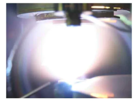 Fig. 1. The image of plasma plume on BMZN target in the chamber.