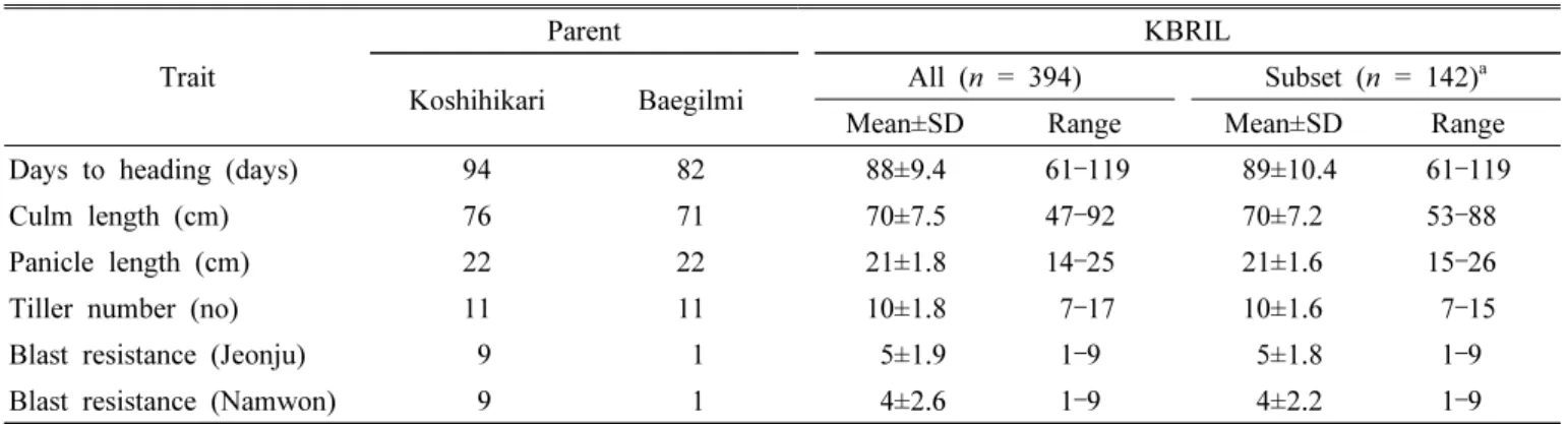 Fig. 1. Rice blast resistance of Baegilmi (left) in comparison with Koshihikari  (right)