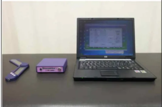 Fig  2.  electrogoniometer            나.  등속성  측정장비(CON-TREX  MJ) 무릎  관절  근력을  평가하기  위한  등속성  측정  장비는  물리치료,  정형외과,  스포츠의 학  등에서  생체역학  실험  및  교육,  평가  및  운동조절이  가능한  CON-TREX  MJ  (Physiomed,  Germany)등속성  장비를  사용 하였다(Fig  3)