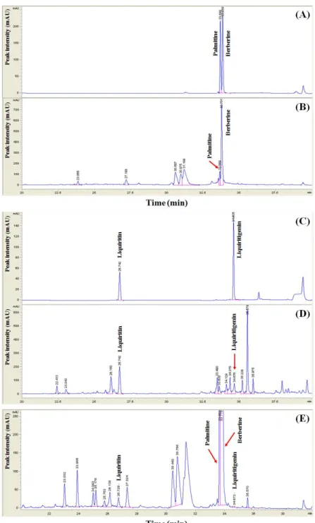 Fig. 2. The high performance liquid chromatography (HPLC) fingerprint of herbal drugs extract and its standard components.