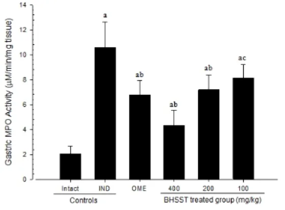 Fig. 3. Changes on the gastric MPO activities in  IND-treated rats.