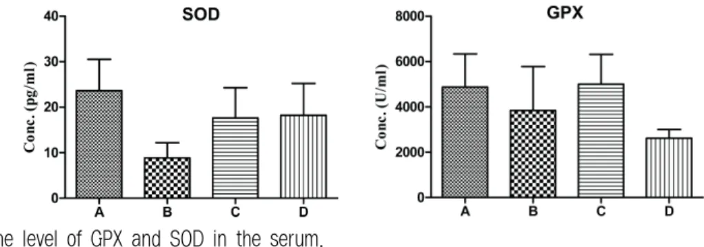 Fig. 5. The level of GPX and SOD in the serum.