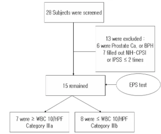 Table 2. NIH-Chronic Prostatitis Symptom Index(NIH-CPSI)Fig. 1. Screening and analysis of study subjects