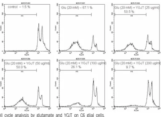 Fig. 4. Cell cycle analysis by glutamate and YGJT on C6 glial cells.