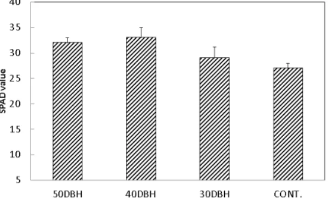 Fig. 1. Changes of culm and culm internode length as affected by IPM (Iprobenfos-metconazole) treated at 50, 40,  30 days before heading at the heading stage in direct-  seeded rice on flooded paddy field (DBH is Days  Before Heading and the bars on the co
