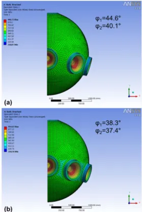 Fig. 12 Finite element model of the spherical pressure hull with viewports and a hatch 