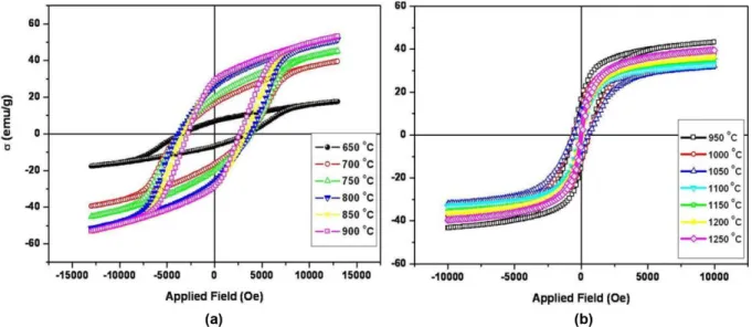 Fig. 5 는  제조된 M-type과 Co 2 Y-type  시편의  자기적  특성 을  알아보기  위해 VSM을  이용하여  열처리  온도에  따른  자 기이력곡선의 변화를 나타낸 것이다