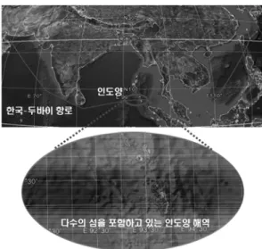 Fig. 8 Example of the route between Dubai and Korea, and Indian Ocean ares 