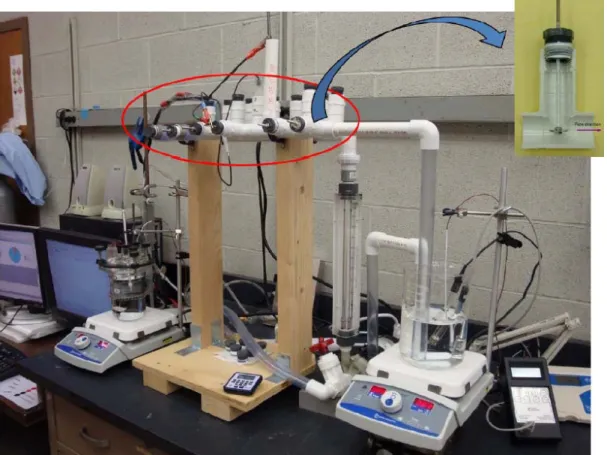 Figure 2. Bench-scale water recirculating system with inserted stainless steel circular discs for scale collection  and subsequent mass gain measurement.