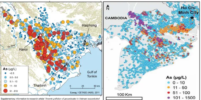 Fig. 9a. Arsenic contamination Red river delta and Mekong river delta, Vietnam (adopted from ref.7)
