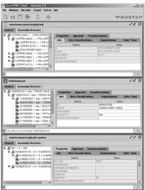 Fig. 8.  OpenPDM client window showing the status of the three PDM systems connected to OpenPDM.
