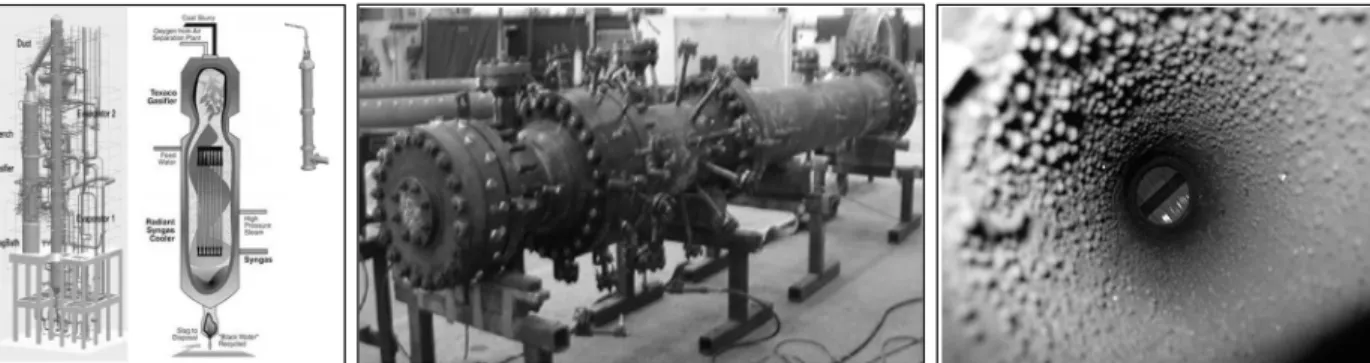 Fig. 4. Relative size of PWR’s compact gasifier, 18 TPD coal gasifier and slag deposition in the compact gasifier [10].