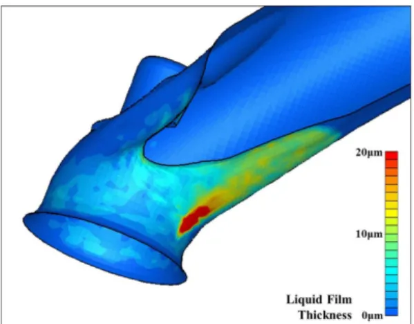 Fig. 7 Fuel film thickness of the Octane on the intake valve at  the 300°CA in the 400 / 320K Wall temperature condition