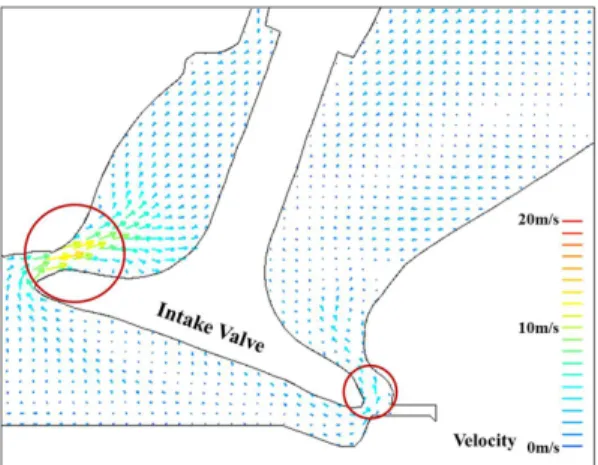Fig. 10 Temperature contour of the Octane on the intake  valve at the 360°CA in the 400 / 320K Wall  temper-ature condition