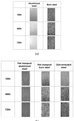 Fig. 6 Surface of the steel sheet from optical image after the  water resistance test ; (a) 240h (b) 480h 