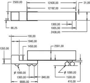Fig. 3 2-D view of model tractor-trailer and its dimensions