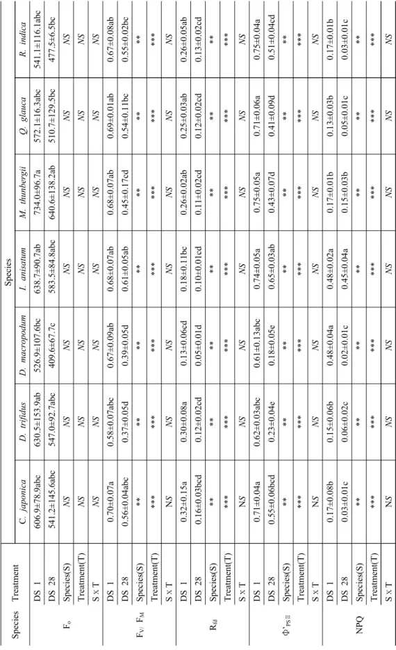 Table 4. Variation of the Fluorescence parameters in the condition of no irrigation.
