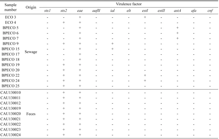 Table 2. Results of bacteriophage PCR characterization for virulence factor isolated from sewage and feces Sample