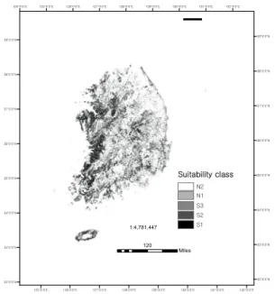 Fig. 6. Land suitability classification for apple using the most-limiting characteristic method