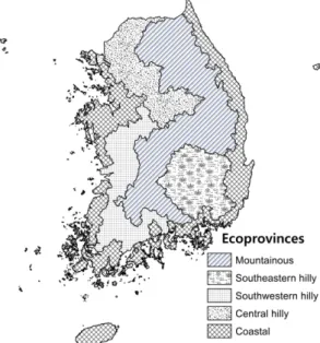 Fig. 1. Ecoprovince classification of all forests in South Korea.