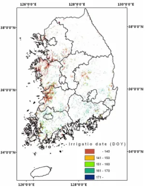 Table 1.  Errors of between land cover map of the Ministry of Environment and classifications for permanent water, urban, and forest land covers that were conducted in this study, which were based on the threshold conditions suggested by Peng  et