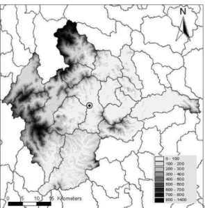 Fig. 1.  Topography of the study area represented by elevation (in m) with the location of Hapcheon Weather Station