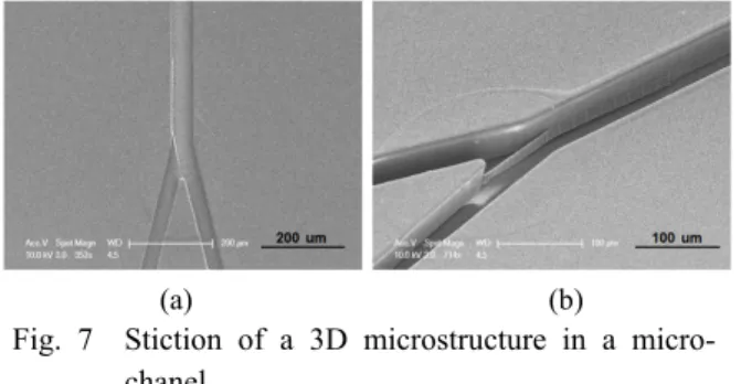Fig. 8 (a), (b) Top view and ©, (d) inclined view of  3D microstructure in a micro-channel which is  fabricated by additive and subtractive process.