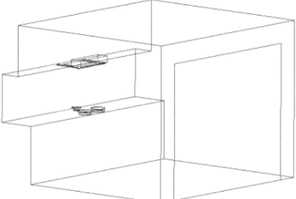 Fig. 1  Schematic drawing of the kitchen.정상적인 레인지후드의 경우에도 조리기구 위에서 발생된 다량의 오염물질을 제거하기에는 주방후드에서의 면속도가 너무 낮아 발생 오염 물질이 흡입되지 못하고  주위로  확산되는  실정이다