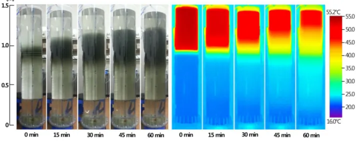 Fig. 6  Temperature distribution in the distributor thermal storage tank. 0 distributordiffuserDegree of stratification RTS 15 Time [min]30 45 6010.80.60.40.20