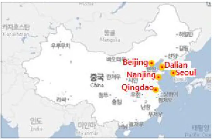 Figure  1.  Seoul,  Beijing,  Dalian,  Qingdao  and  Nanjing -https://search.naver.com