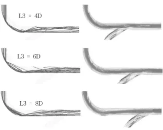 Fig.  5    Particle  behaviors  and  velocity  vectors  for  the  confluent  pipe  type  3.