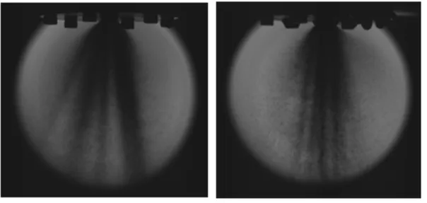 Fig. 9 Gel/Water Spray visualization images of pintle injector at different temperature