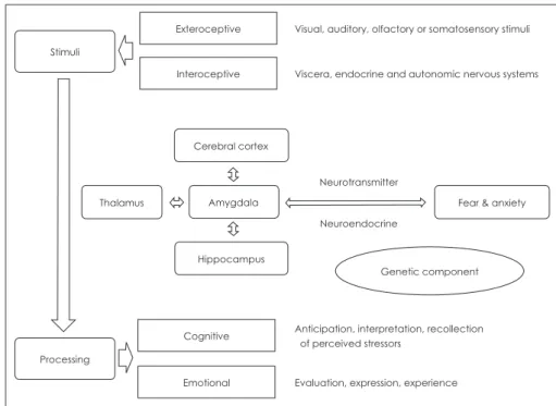 Fig. 1. Neurobiological network re- re-lated to anxiety. Stimuli Processing Thalamus Cerebral cortexExteroceptiveInteroceptiveCognitiveEmotional Genetic component Visual, auditory, olfactory or somatosensory stimuli