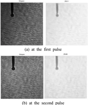 Fig. 8 Typical holograms(left) and reconstructed images (right) at 756 rpm