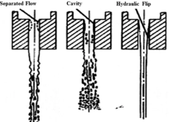 Fig. 2 Schematic appearance of the jets showing the internal flow condition (11)