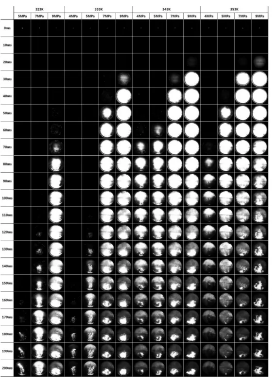 Fig. 2 Combustion visualization for each conditions