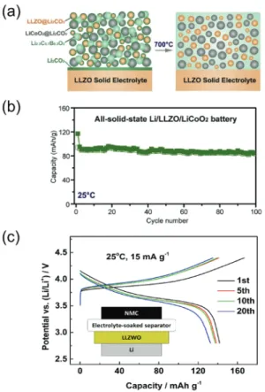 Fig. 6.   (a)  LCO를  이용한  전고체전지의  개략도와  (b)  Li/LLZO/